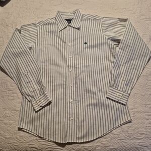 Brooks Brothers boys Large green and white striped button down shirt EUC